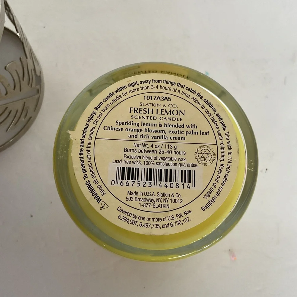 Bath & Body Works Slatkin and Company Fresh Lemon Candle and holder NWT - Picture 7 of 10